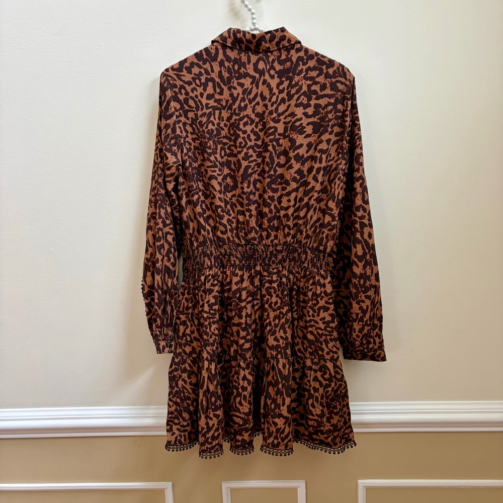 Rebecca Minkoff Brown Leopard Long Sleeve Mini Dress NWOT - Picture 8 of 9